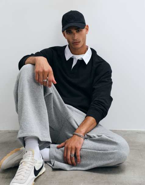 ASOS DESIGN oversize raglan rugby w spranym czarnym - view 1