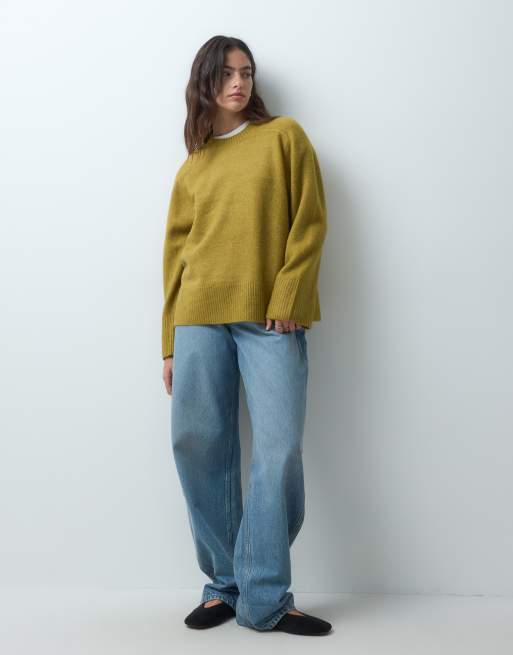 ASOS DESIGN Oversize-Raglanpullover mit seitlichen Schlitzen in Olivgrün, 3 von 5