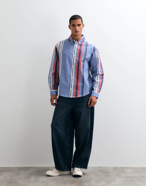 ASOS DESIGN oversize randig poplinskjorta i blått - view 1