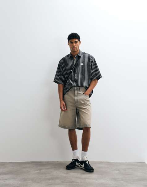 ASOS DESIGN oversize randig skjorta med knappslådetalj och märke i svart - view 1