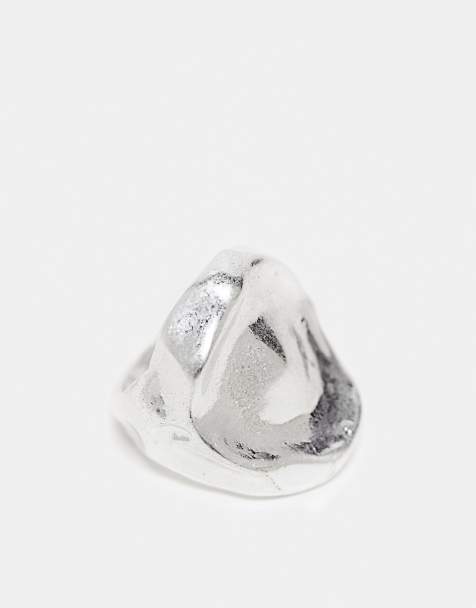 ASOS DESIGN – Oversize-Ring in Used-Silberoptik mit Detail in geschmolzenem Design - view 1