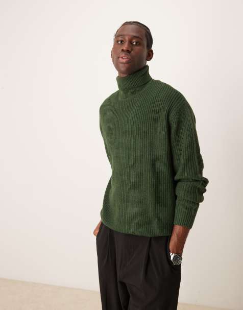 ASOS DESIGN – Oversize-Rollkragenpullover aus Rippstrick in Dunkelgrün im Fischerstil - view 1