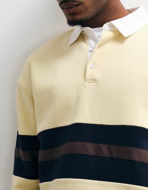 ASOS DESIGN Oversize Rugby-Polohemd mit Kontrast-Einsätzen in Gelb, 3 von 5