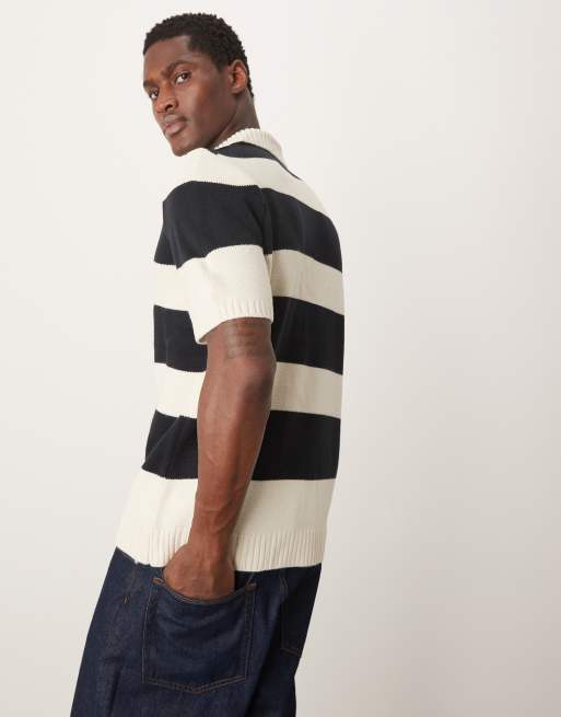ASOS DESIGN – Oversize-Rugby-Shirt aus Strick in Marineblau und Ecru gestreift , 2 von 4