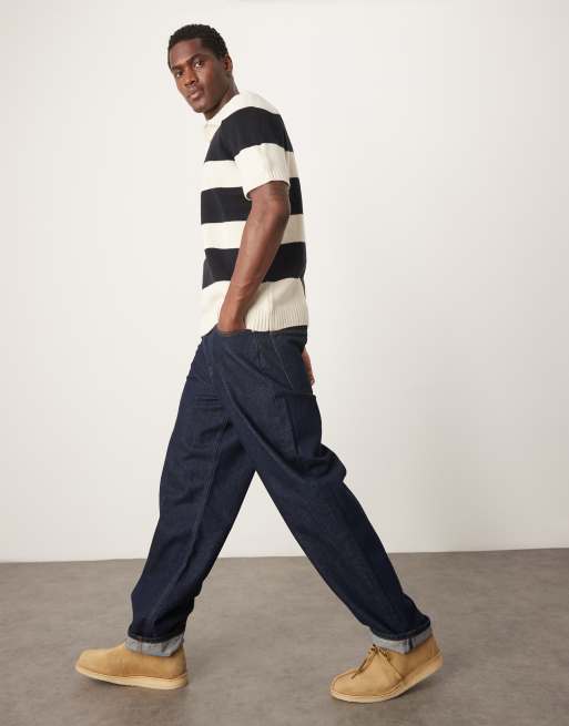 ASOS DESIGN – Oversize-Rugby-Shirt aus Strick in Marineblau und Ecru gestreift , 3 von 4