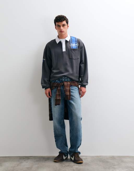 ASOS DESIGN oversize rugbytröja med ränder i grått, 2 av 5