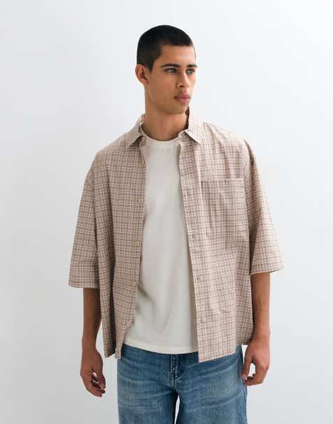 ASOS DESIGN oversize rutig skjorta i sten - view 1