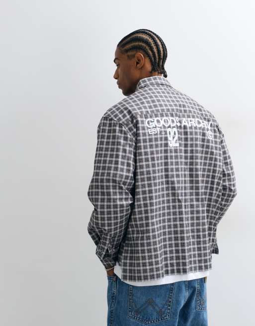 ASOS DESIGN oversize-rutig skjorta med tryck på ryggen i brunt och blått, 5 av 5