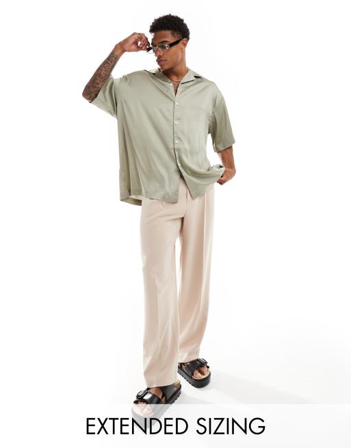 ASOS DESIGN – Oversize-Satinhemd in Salbeigrün