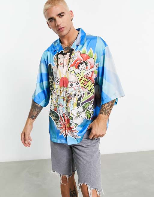 Asos Design Oversize Satinhemd Mit überschnittenen Schultern