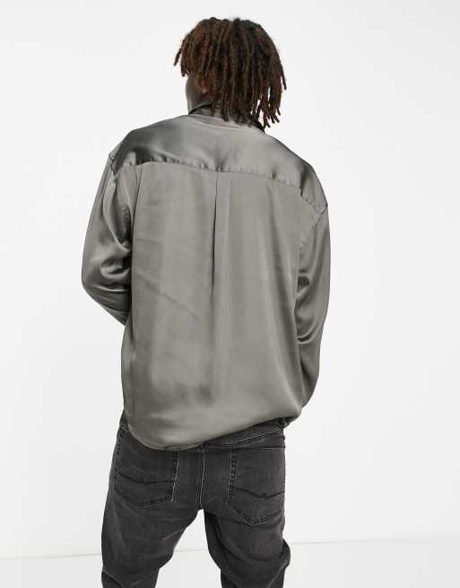 ASOS DESIGN – Oversize-Satinhemd mit Westernverzierung in Anthrazit, 3 von 4