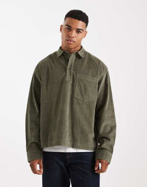 ASOS DESIGN – Oversize-Schlupfhemd aus grünem Cord mit aufgesetzter Brusttasche - view 1