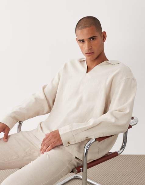 ASOS DESIGN – Oversize-Schlupfhemd aus Leinenmix in Beige, Kombiteil - view 1