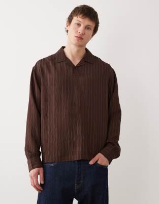 Oversize-Schlupfhemd in Braun gestreift-Brown Brown M
