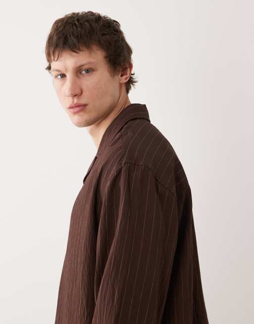 ASOS DESIGN – Oversize-Schlupfhemd in Braun gestreift, 4 von 5