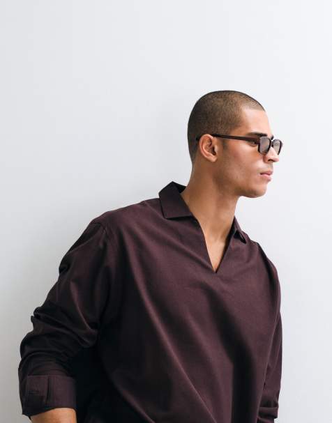 ASOS DESIGN – Oversize-Schlupfhemd in Braun mit Leinenanteil - view 1