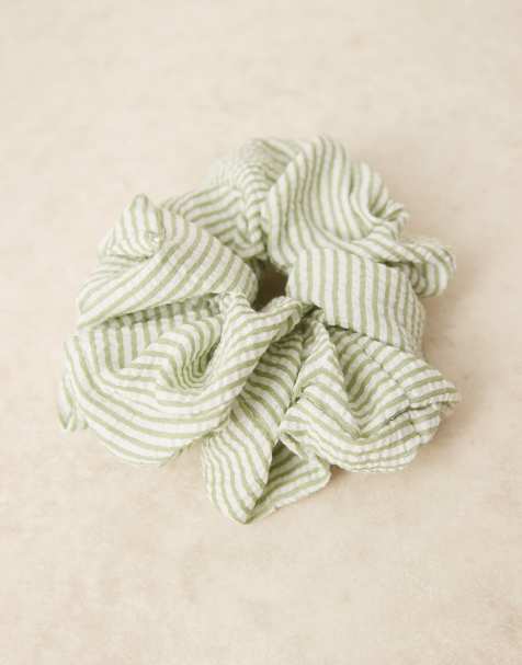 ASOS DESIGN – Oversize-Scrunchie in Grün mit Streifen - view 1