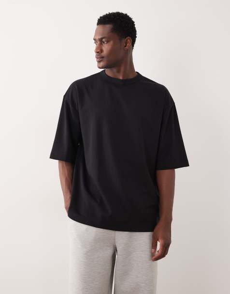 ASOS DESIGN – Oversize-Shirt in Schwarz aus schwerem breatheMAX™-Baumwollmix mit halblangen Ärmeln - view 1
