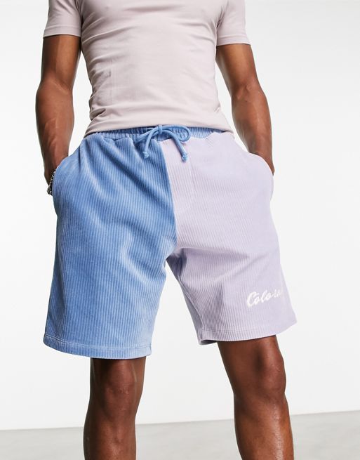 FhyzicsShops DESIGN – Oversize-Shorts aus geripptem, blauem Velours mit Stickerei