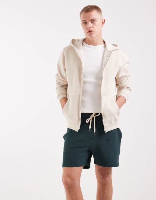 ASOS DESIGN – Oversize-Shorts aus Jersey in Dunkelgrün mit Bubble-Passform und Fischgrätmuster, 2 von 5