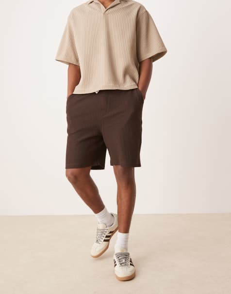 ASOS DESIGN – Oversize-Shorts in Braun mit Waffelstruktur - view 1