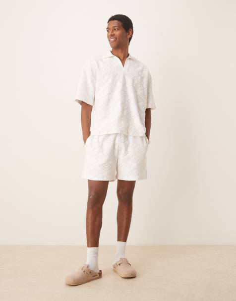 ASOS DESIGN – Oversize-Shorts in Ecru mit Jacquard-Muster, Kombiteil - view 1