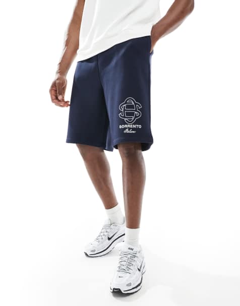 ASOS DESIGN – Oversize-Shorts in Marineblau mit Stickerei - view 1
