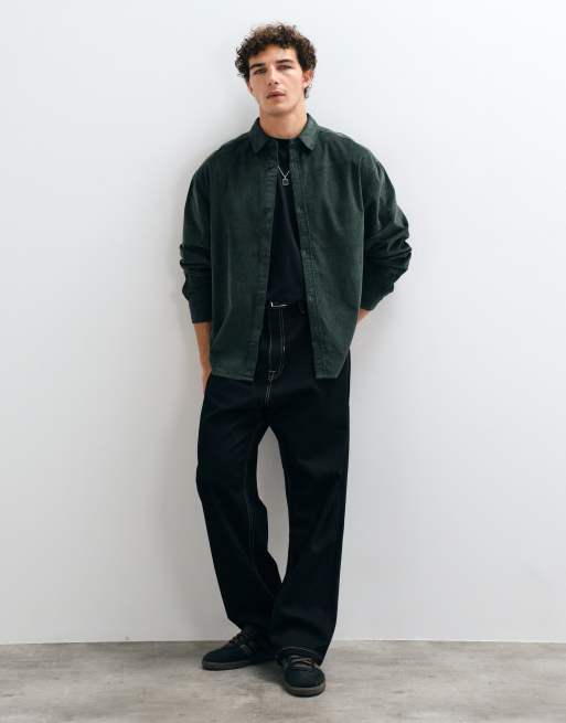 ASOS DESIGN oversize skjorta i mörkgrön manchester, 3 av 5