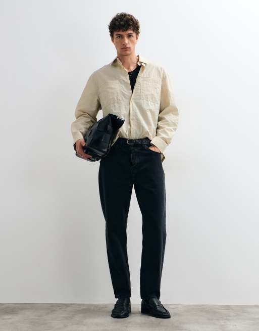 ASOS DESIGN oversize-skjorta med mjukt fall och dubbla fickor i creme, 4 av 5