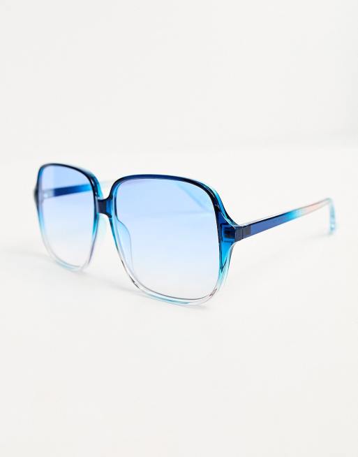 ASOS DESIGN – Oversize-Sonnenbrille im 70er-Stil mit schmalem Gestell in Kristallblau, 2 von 4