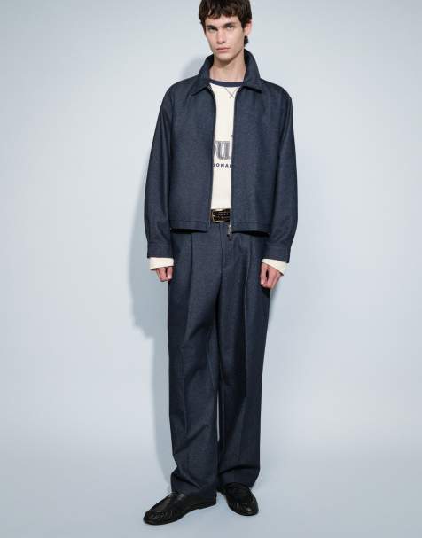 ASOS DESIGN oversize spodnie co-ord o kroju tapered z imitacji denimu z częściowo elastyczną talią w granatowym kolorze - view 1