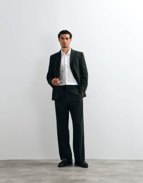 ASOS DESIGN oversize spodnie garniturowe tapered z krepy w ciemnej zieleni - view 1
