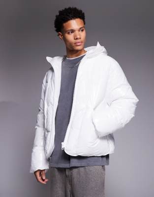 Oversize-Steppjacke in hochglänzendem Weiß Weiß M