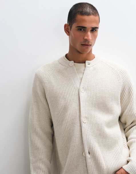 ASOS DESIGN oversize stickad kofta med fiskarresår och rund halsringning i cream - view 1