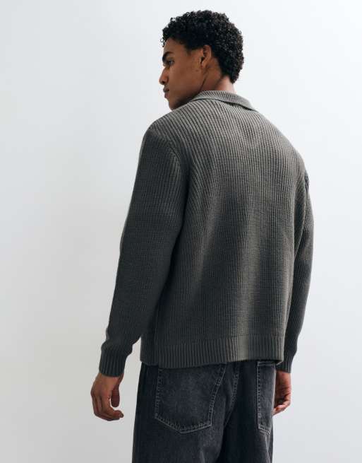 ASOS DESIGN oversize stickad polo med sprundringning i kolgrått, 5 av 5