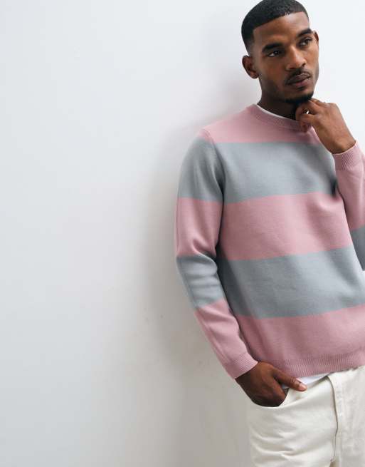 ASOS DESIGN oversize stickad randig tröja i rosa och grått, 2 av 5