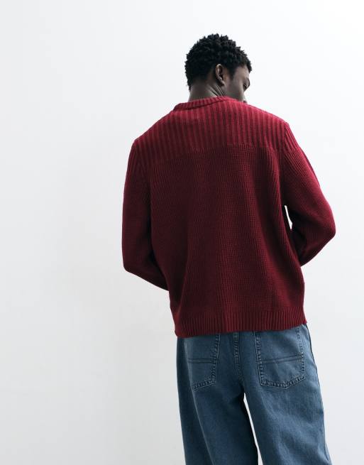 ASOS DESIGN oversize stickad ribbad tröja i vinrött, 5 av 5