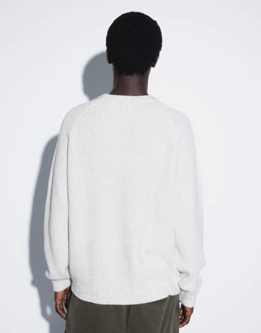 ASOS DESIGN oversize stickad tröja med fiskbensribbstickning i naturvit, 5 av 5