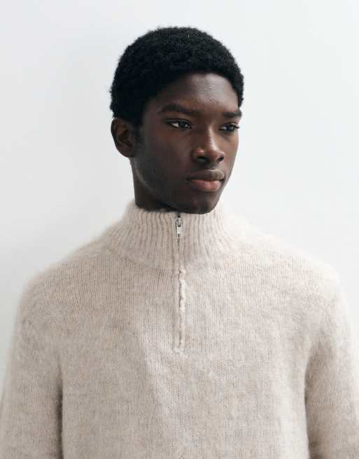 ASOS DESIGN oversize stickad tröja med halv dragkedja i ljus sten, 3 av 5