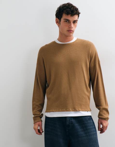 ASOS DESIGN oversize stickad tröja med rund halsringning i brun - view 1