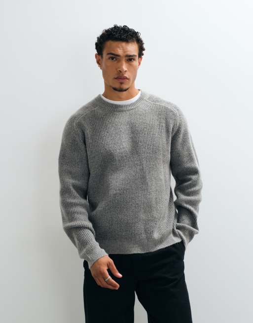 ASOS DESIGN oversize stickad tröja med rund halsringning i grått, 3 av 5