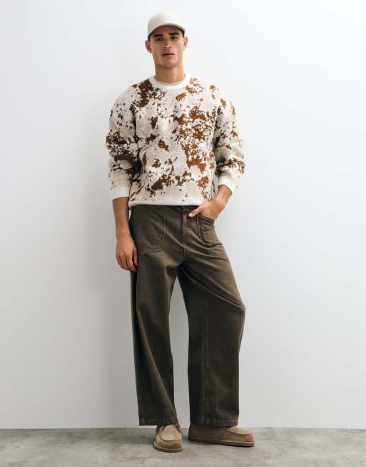 ASOS DESIGN oversize stickad tröja med rund halsringning och flerfärgat tryck, 3 av 5