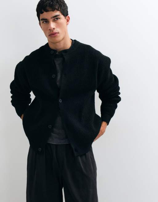 ASOS DESIGN Oversize-Strickcardigan aus Wollmix mit Rundhalsausschnitt in Schwarz, 4 von 5