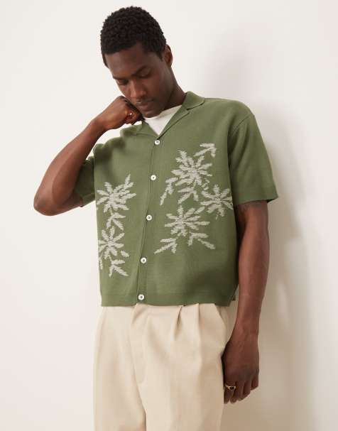 ASOS DESIGN – Oversize-Strickhemd in Grün mit Reverskragen - view 1
