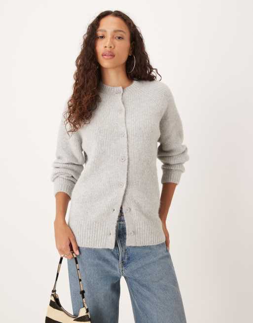 ASOS DESIGN – Oversize-Strickjacke aus Wollmix in Hellgrau