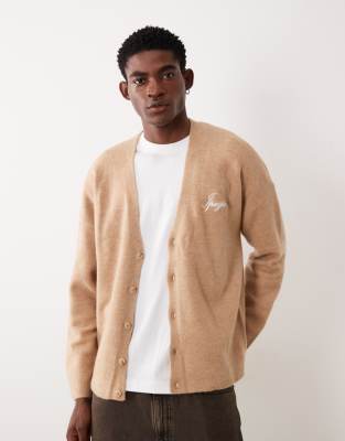 Oversize-Strickjacke in Beige mit V-Ausschnitt und „Ipegaso"-Stickerei auf der Brust-Neutral Neutral M
