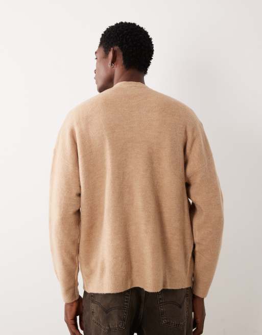 ASOS DESIGN – Oversize-Strickjacke in Beige mit V-Ausschnitt und „Ipegaso“-Stickerei auf der Brust, 5 von 5