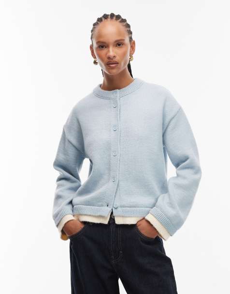 ASOS DESIGN – Oversize-Strickjacke in Blau mit doppellagigem Detail - view 1