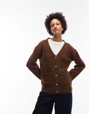 ASOS DESIGN - Oversize-Strickjacke in Braun-Brown