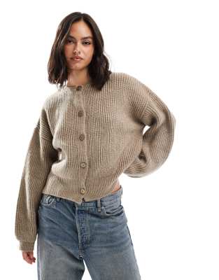 ASOS DESIGN - Oversize-Strickjacke in Braungrau-Brown